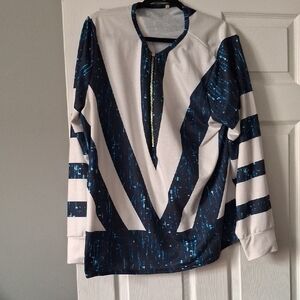 Stylish Blue and White Long Sleeve Shirt
